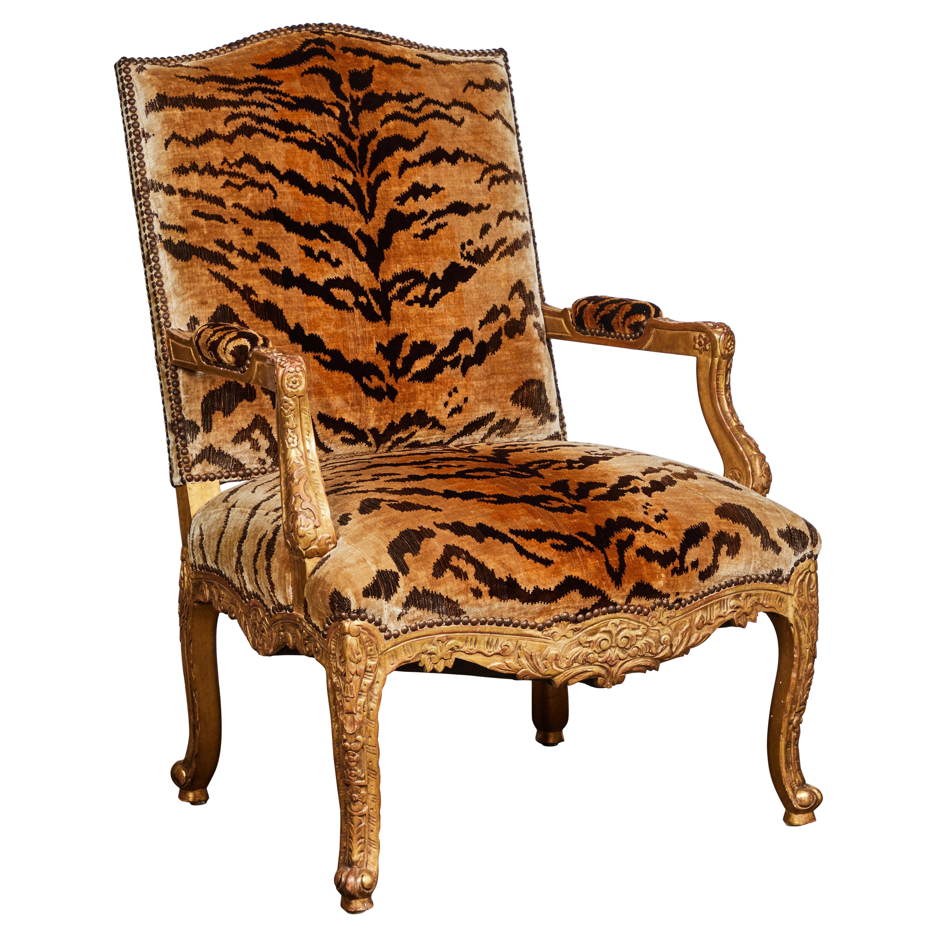 Baroque Style Gilded French Armchair For Sale