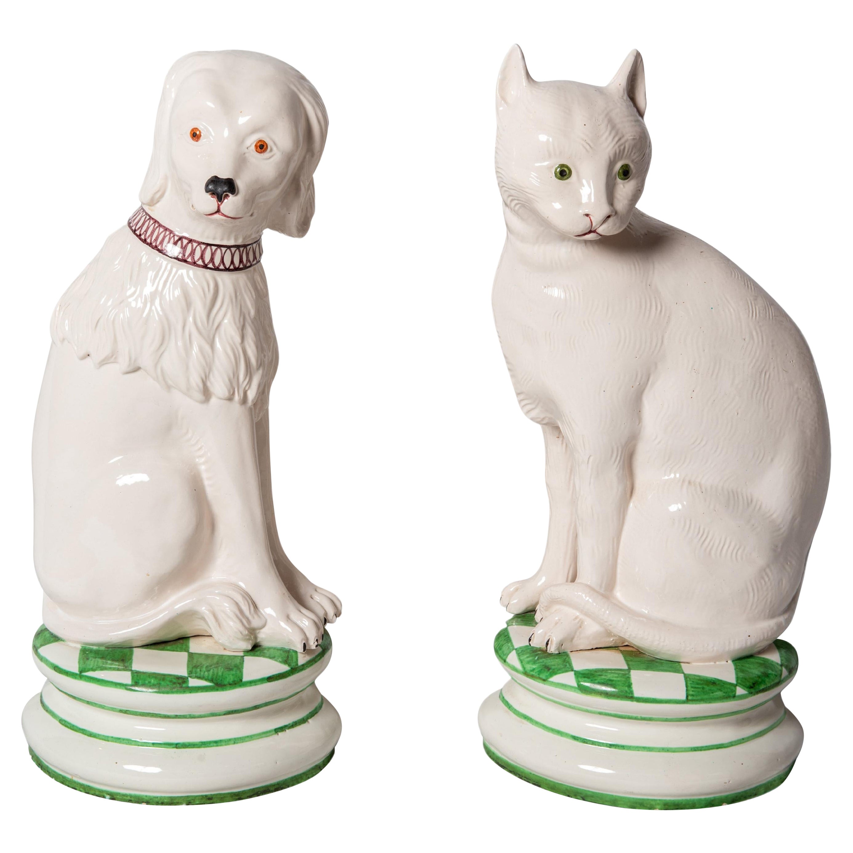 Italian Large Ceramic Dog and Cat Statues For Sale