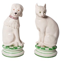 Retro Italian Large Ceramic Dog and Cat Statues