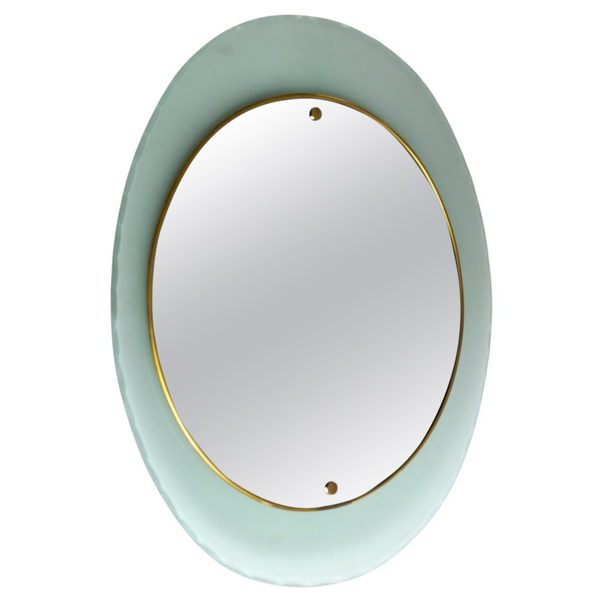 Mid Century Italian Fontana Style Oval Curved Mirror For Sale