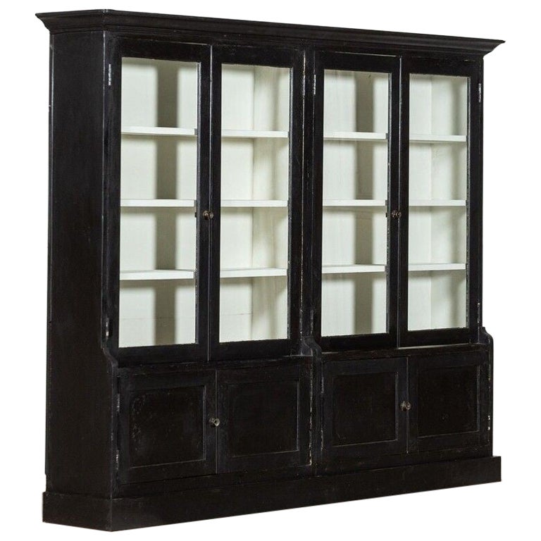 Large English Ebonised Glazed Cabinet For Sale