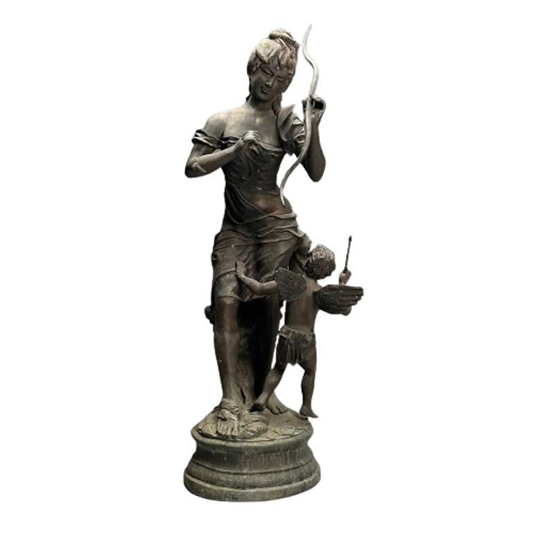 Patinated Bronze Outdoor Statue, Venus and Cupid, Lifesize Sculpture For Sale