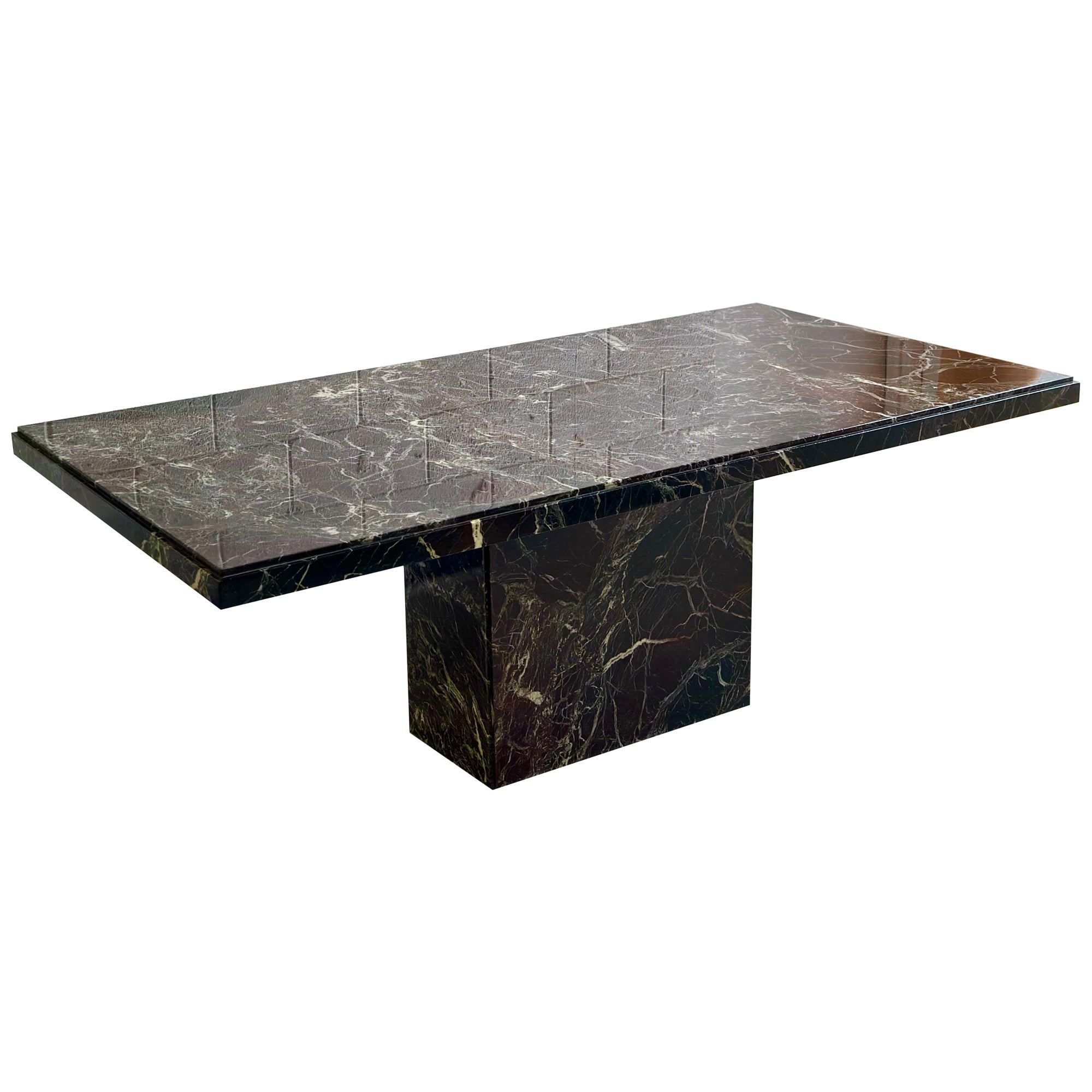 1970s Italian Rosso Levanto  Red Marble Stone Rectangular Pedestal Dining Table For Sale
