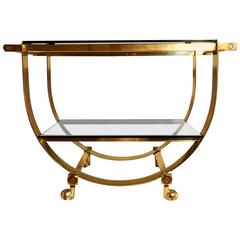 Italian Unique and Glamorous Table Cart in Brass and Blue Crystal, Milano 1960s