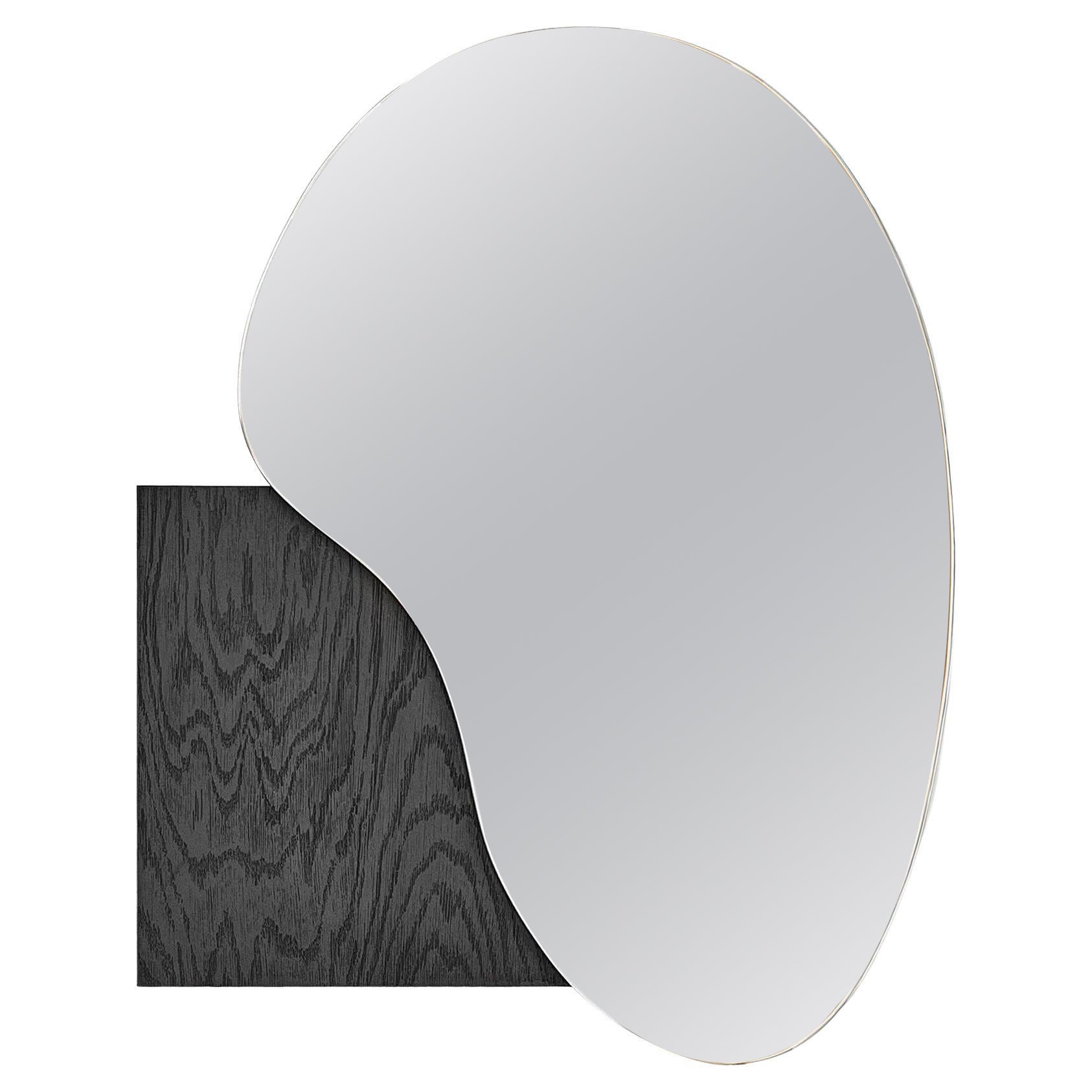 Contemporary Wall Mirror Lake 4 by Noom, Veneered Wood Base For Sale