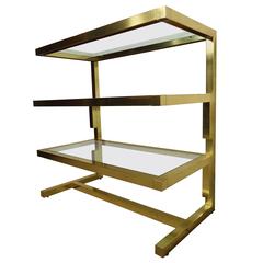 Mid-Century Three-Tier Brass and Glass Console