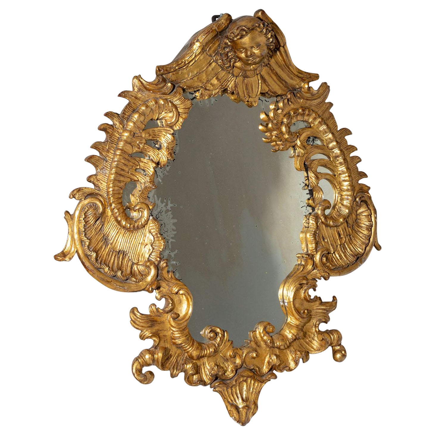Golden Rococo Wall Mirror, 2nd Half 18th Century For Sale
