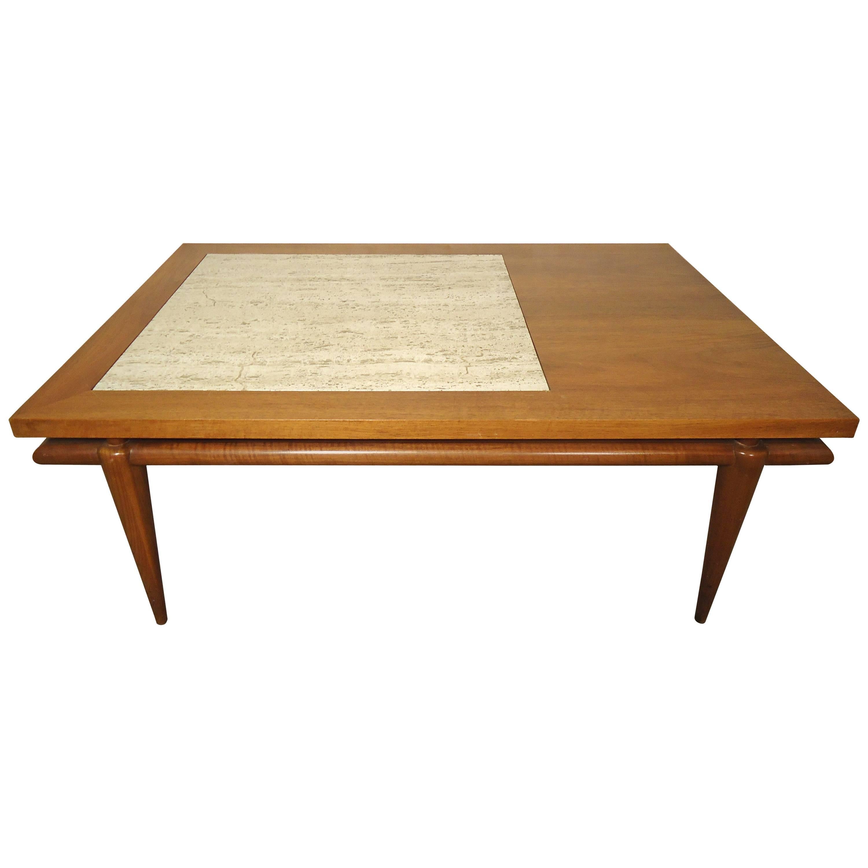 Mid-Century Coffee Table with Marble Insert by John Widdicomb