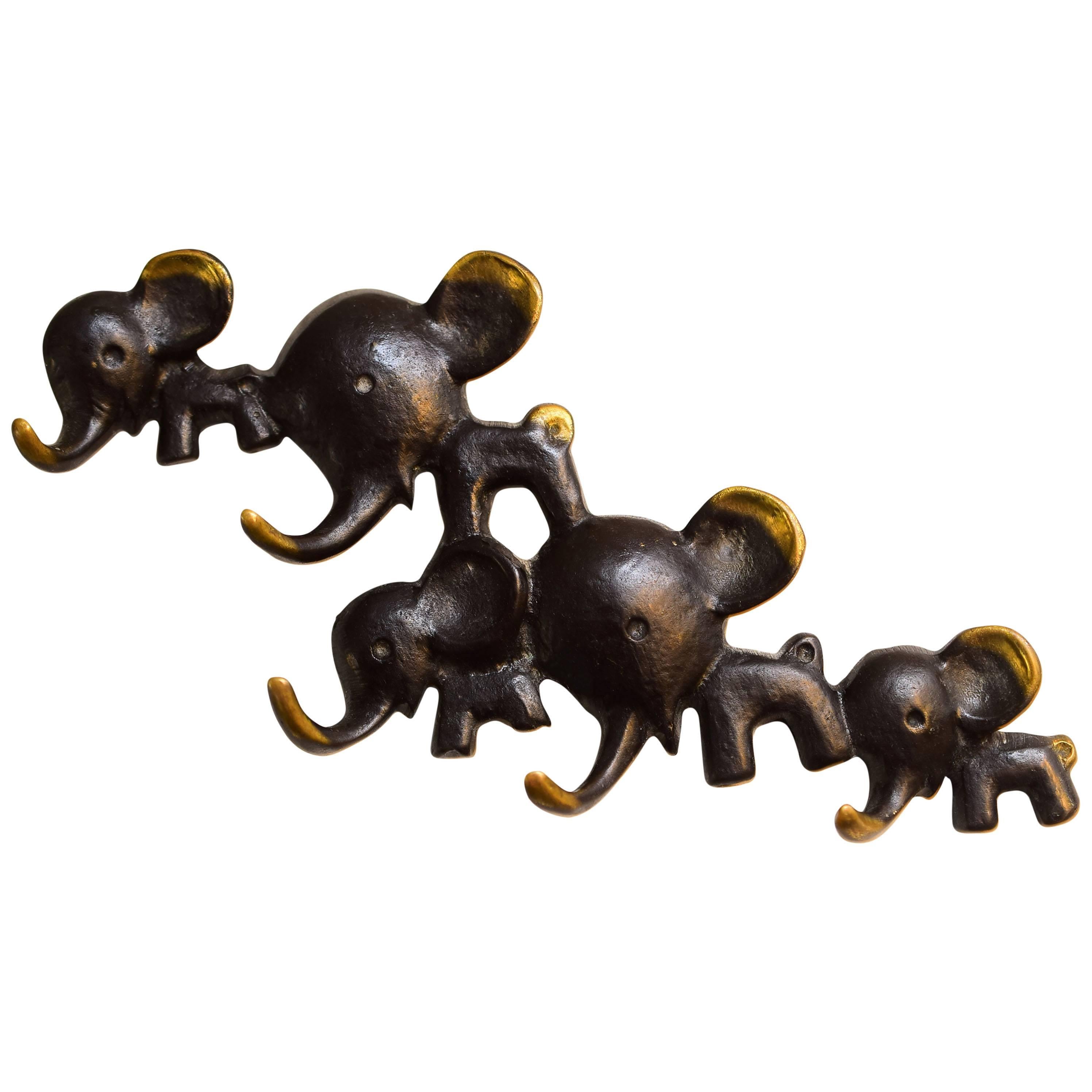 Two Walter Bosse Brass Key Hanger of a Elephant Group Made by Hertha Baller For Sale