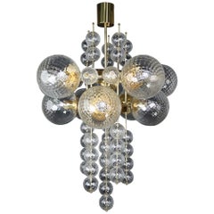 Vintage Large Chandelier with brass fixture and hand-blowed glass globes by Preciosa Cz.