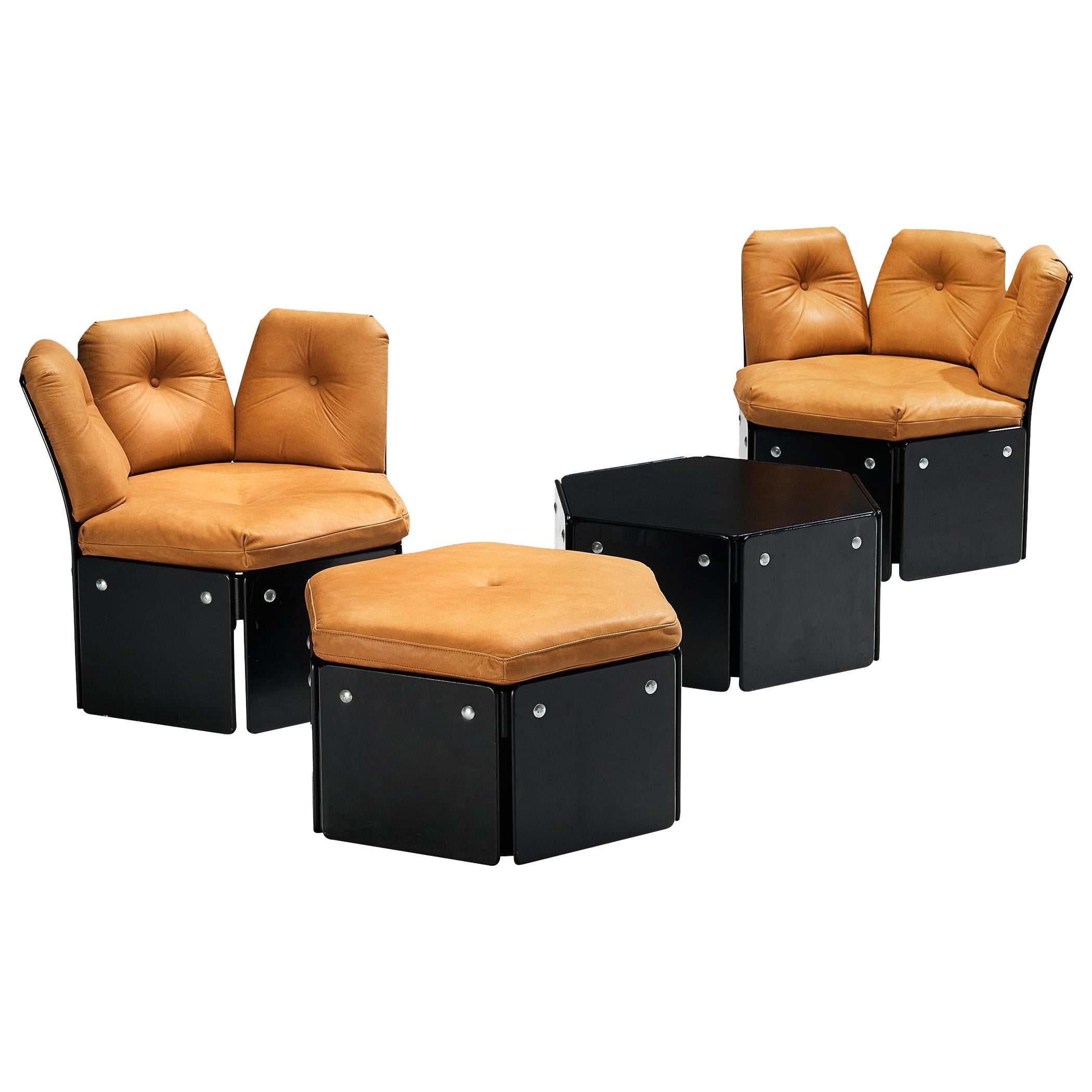 Illum Wikkelsø for CFC Silkeborg Living Room Set in Cognac Leather  For Sale