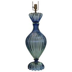 Blue Glass Large Italian Lamp, 1950s