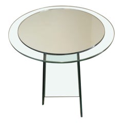 Table asymétrique avec piédestal en verre et miroir, style Fontana Arte, 1970