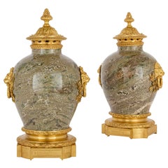 Antique Pair of Empire-Style Marble and Ormolu Vases by Raingo 