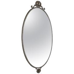 Oval Decorated Pewter Wall Mirror, Sweden, 1930s