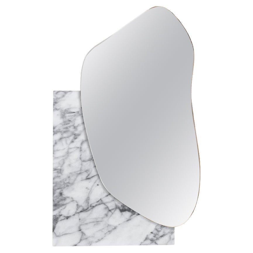 Contemporary Wall Mirror 'Lake 1' by Noom, White Marble Statuario