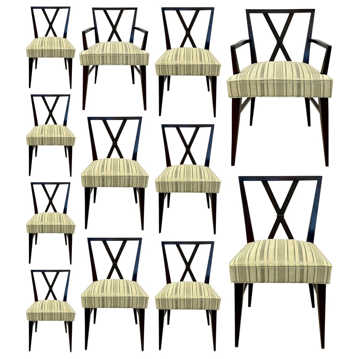 Tommi Parzinger Attrib., Mid-Century Modern, Twelve Dining Chairs, 1960s For Sale