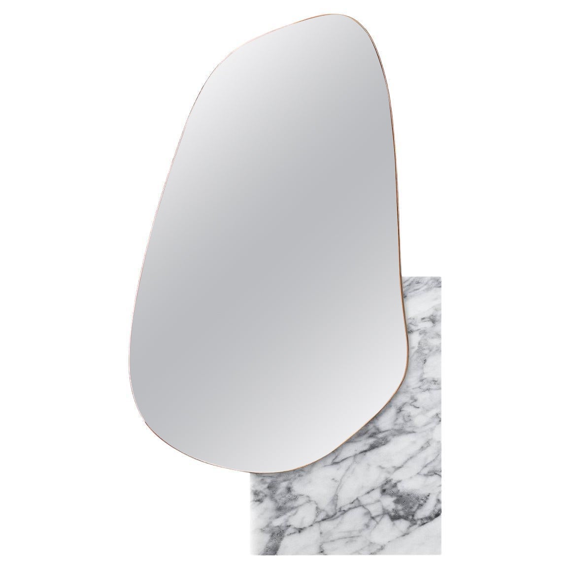 Contemporary Wall Mirror 'Lake 3' by Noom, White Marble and Copper Tint For Sale