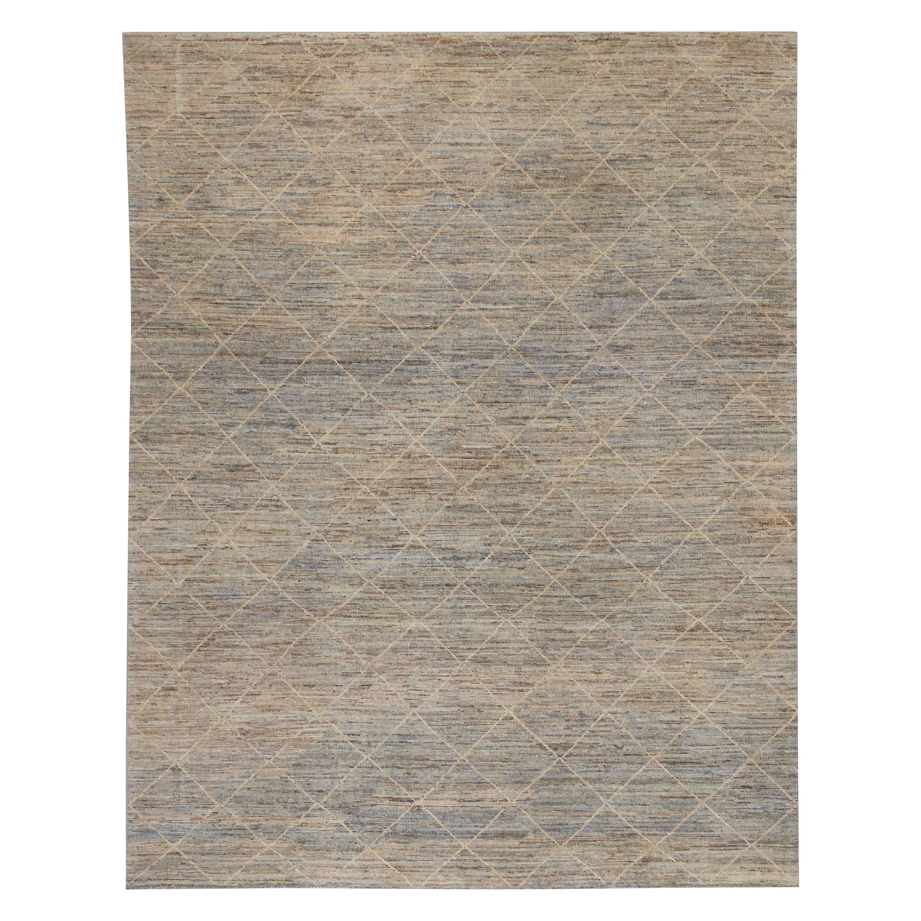 Oriental Hand Knotted Turkish Modern Rug 9'4" x 11'11" #7057 For Sale