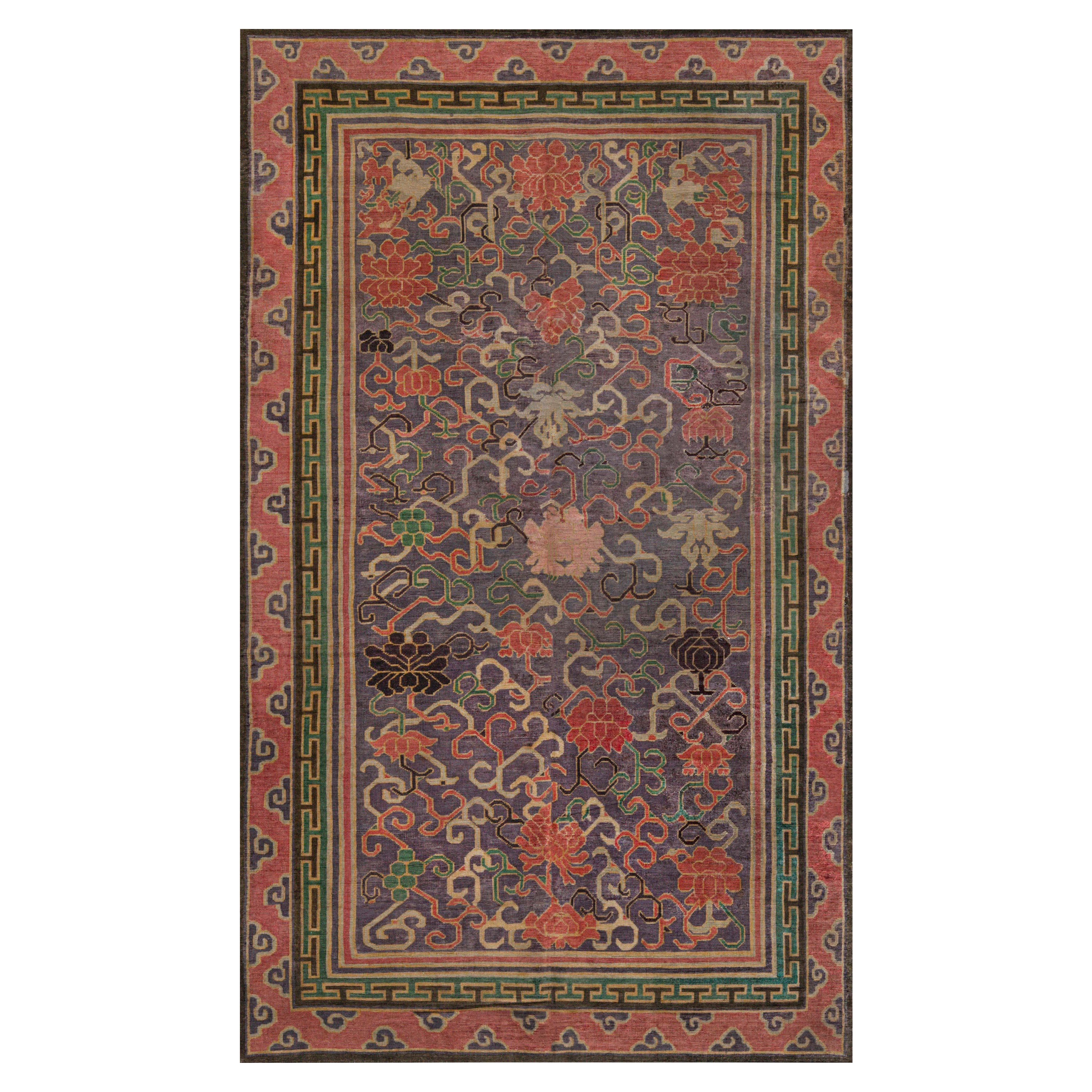 Vintage Chinese Botanic Silk Carpet