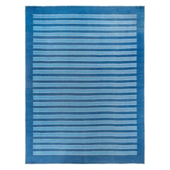 Retro Indian Dhurrie Striped Blue Beige Rug