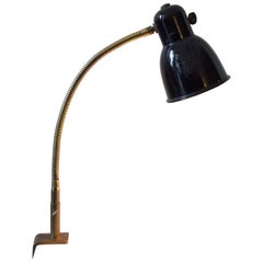 Flexible Clamp Brass Table Lamp with Enameled Black Metal Shade