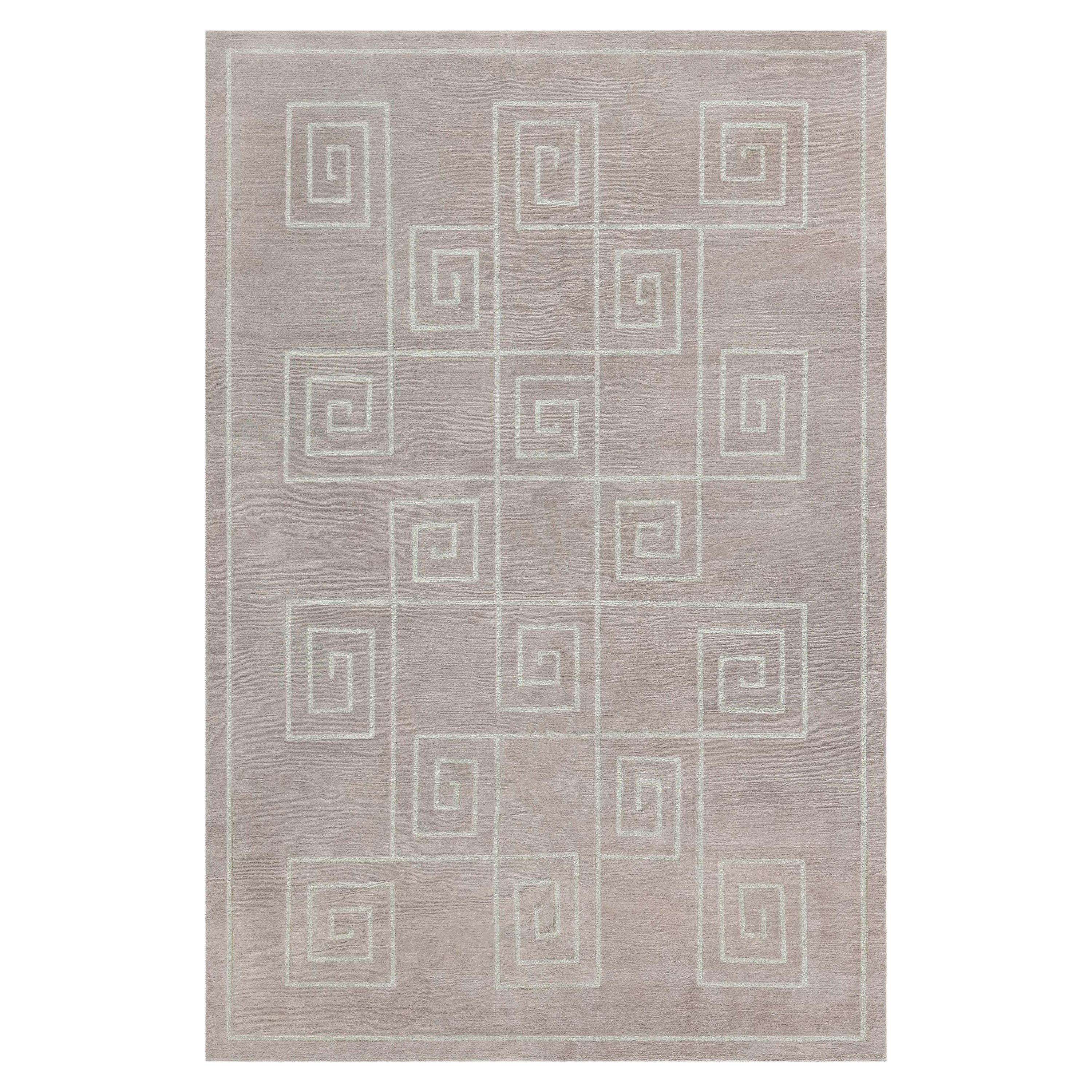 Zeitgenössisches Greek Key Design Handgefertigter Teppich aus Seide und Wolle von Doris Leslie Blau