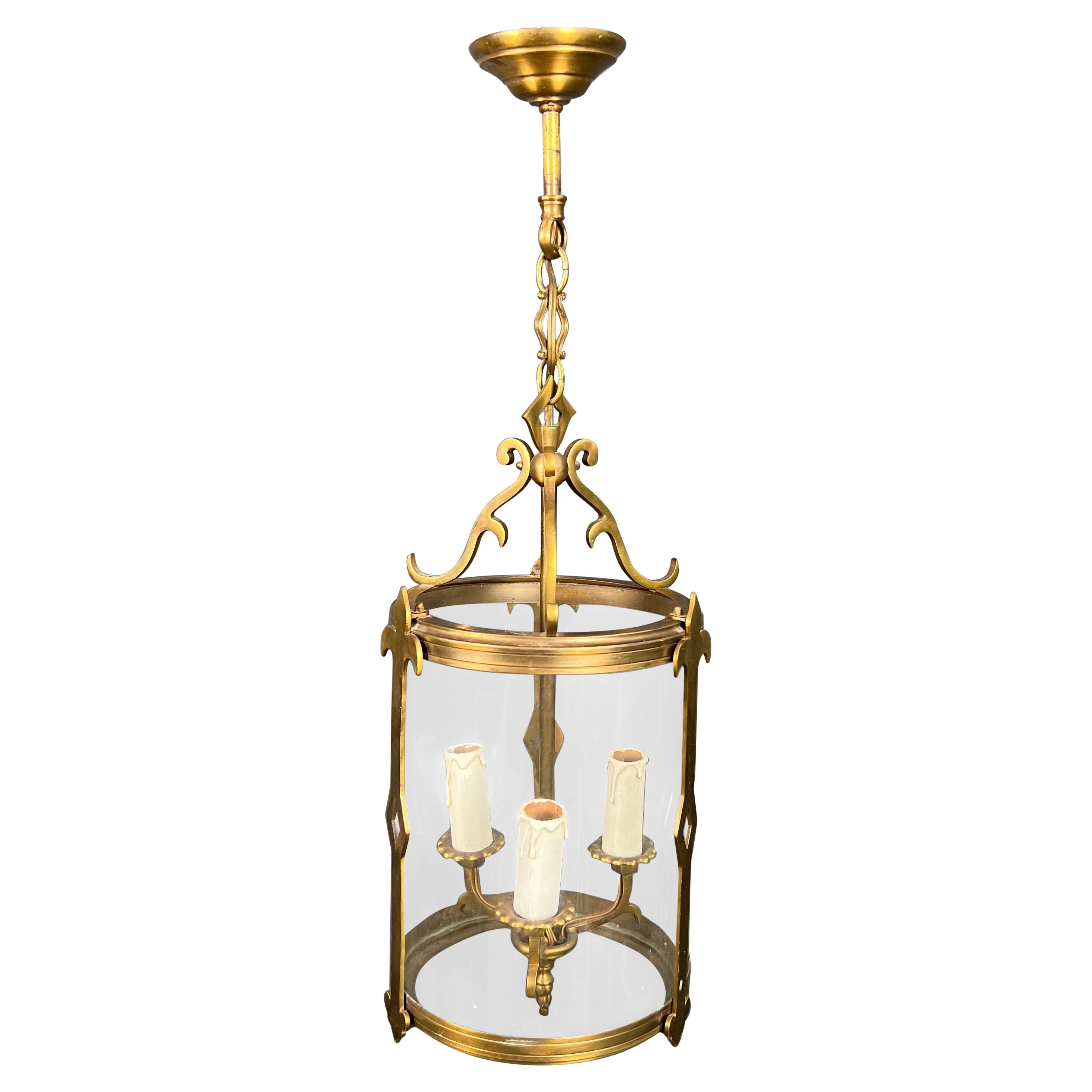 Small Neoclassical Style Bronze Lantern with Round Glass For Sale