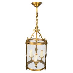Vintage Small Neoclassical Style Bronze Lantern with Round Glass