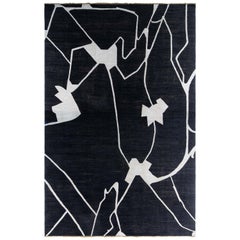 Large Contemporary Beige Black Hand Knotted Wool Rug by Doris Leslie Blau