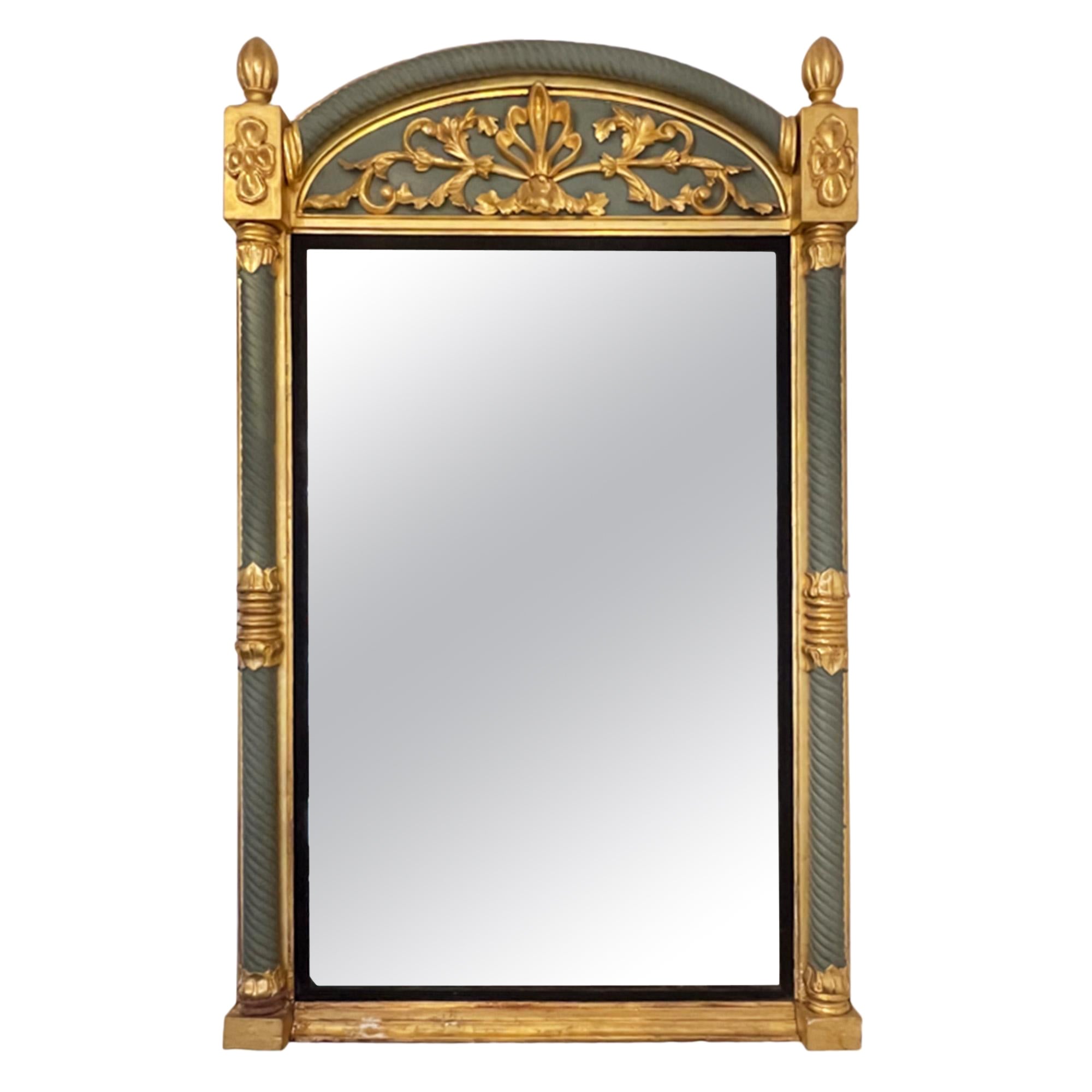 Swedish 19th Century Giltwood Mirror With Refreshed Green Paint