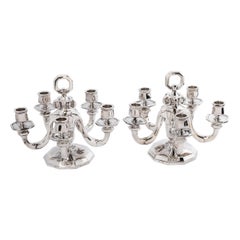 Antique Goldsmith Gustave Keller Pair of candelabras in sterling silver, art deco period