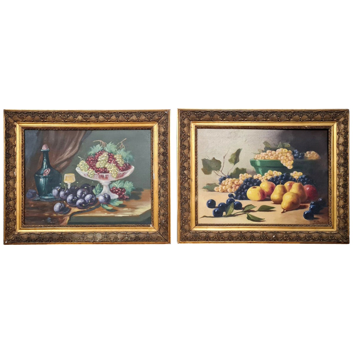 Charming Pair of Still Life Oil Paintings on Canvas by J. Chatelin, 20th C -1X27 For Sale