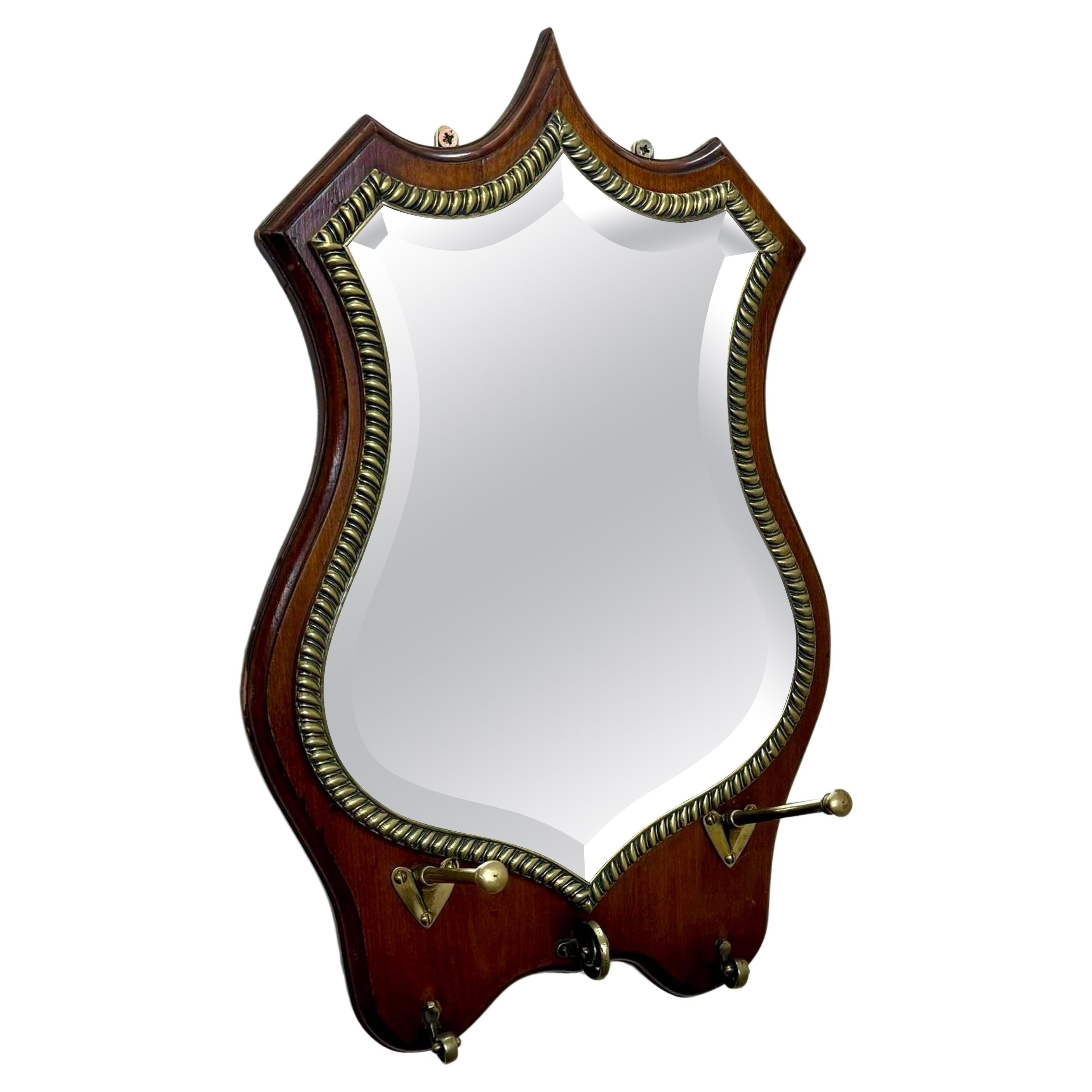 English 19th Century Mahogany Shield Hall Mirror For Sale