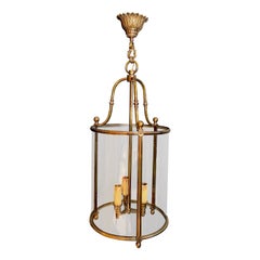 Important Neoclassical Style Round Brass and Glass Lantern