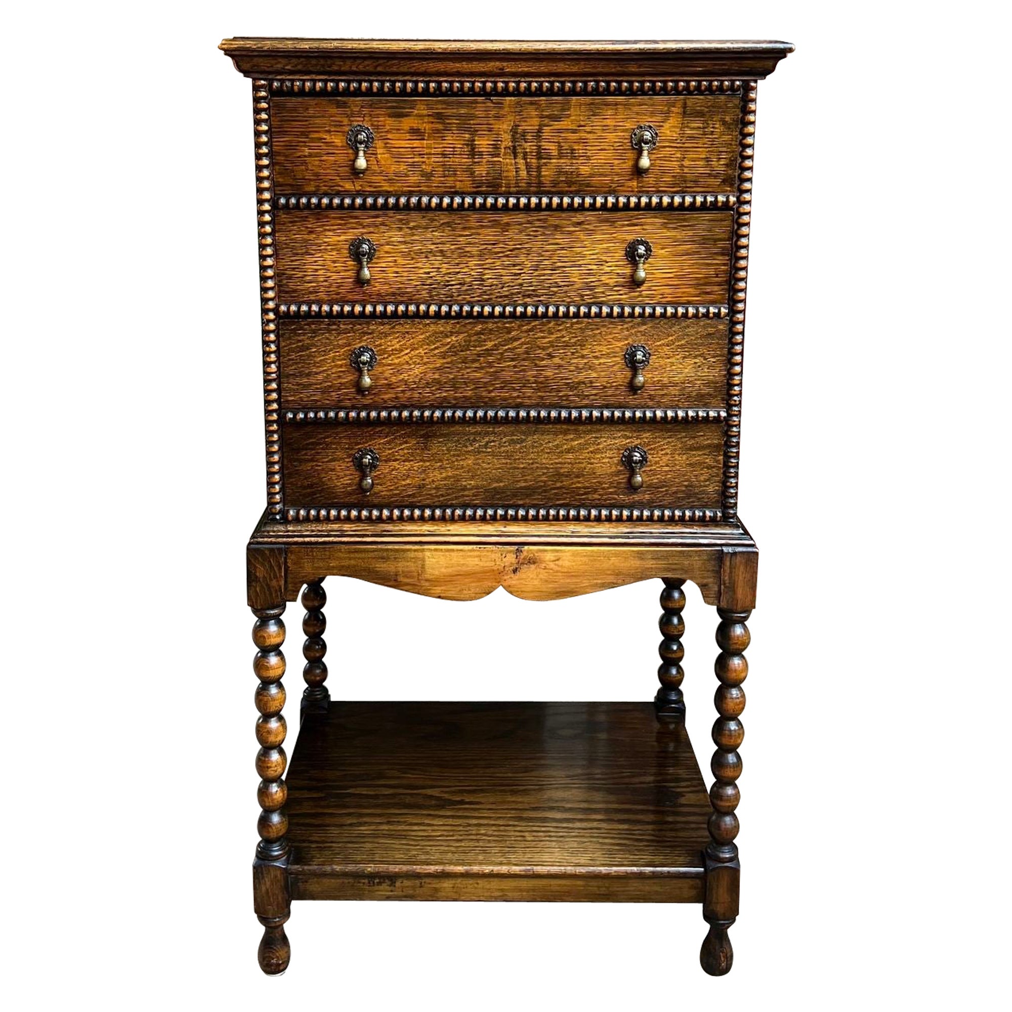 Antique English Music Cabinet Office File Jacobean Petite End Table Tiger Oak For Sale