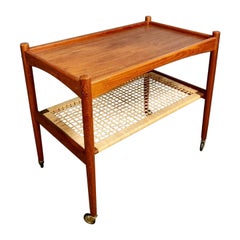 Vintage Rattan Teak Drinks Trolley Side Table GS Glyngøre Stolefabrik Denmark