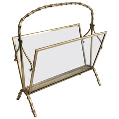 Vintage Brass Faux-Bamboo Bronze and Brass Magazine Rack by Maison Baguès