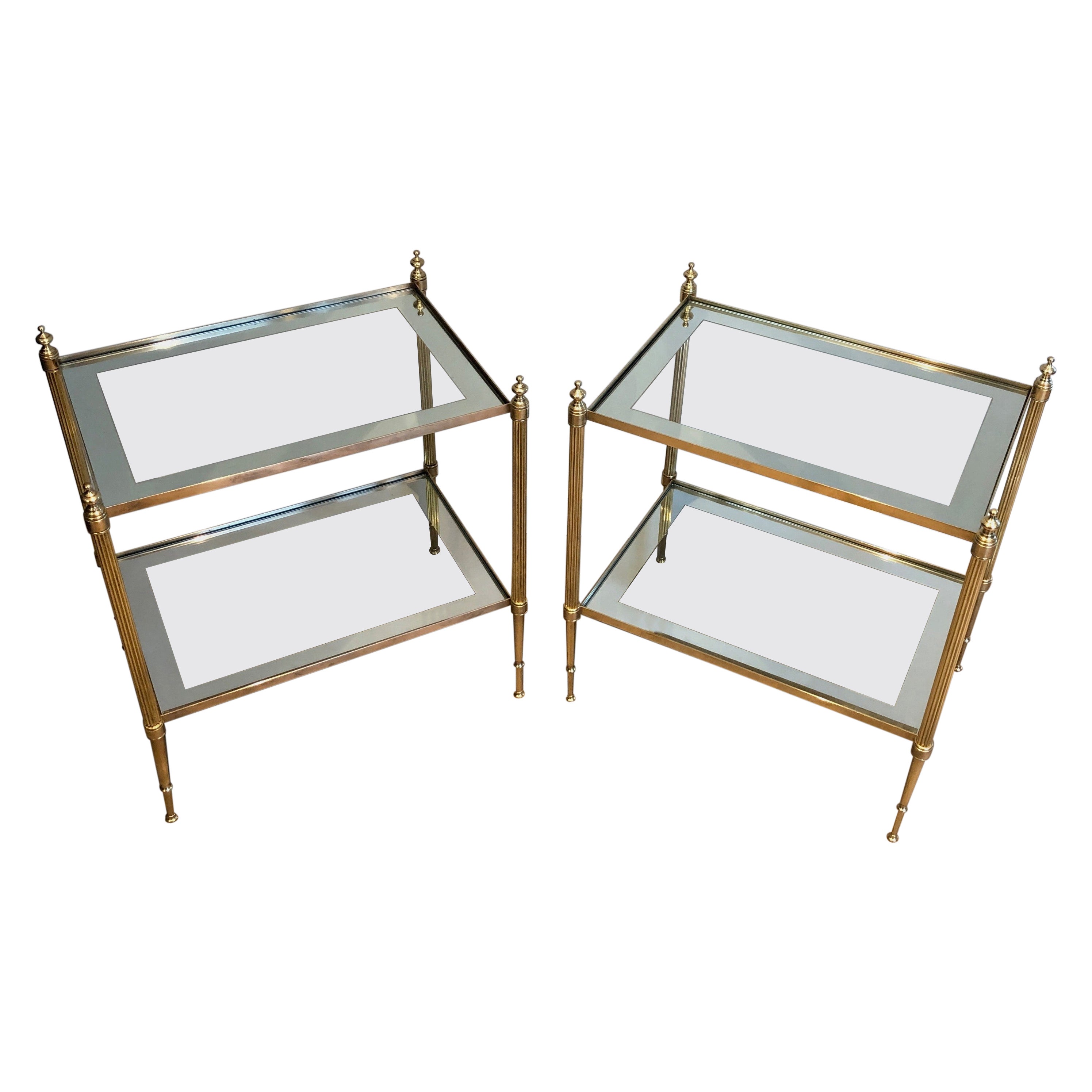 Pair of Neoclassical Style Brass Side Tables by Maison Jansen For Sale