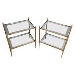 Vintage Pair of Neoclassical Style Brass Side Tables by Maison Jansen