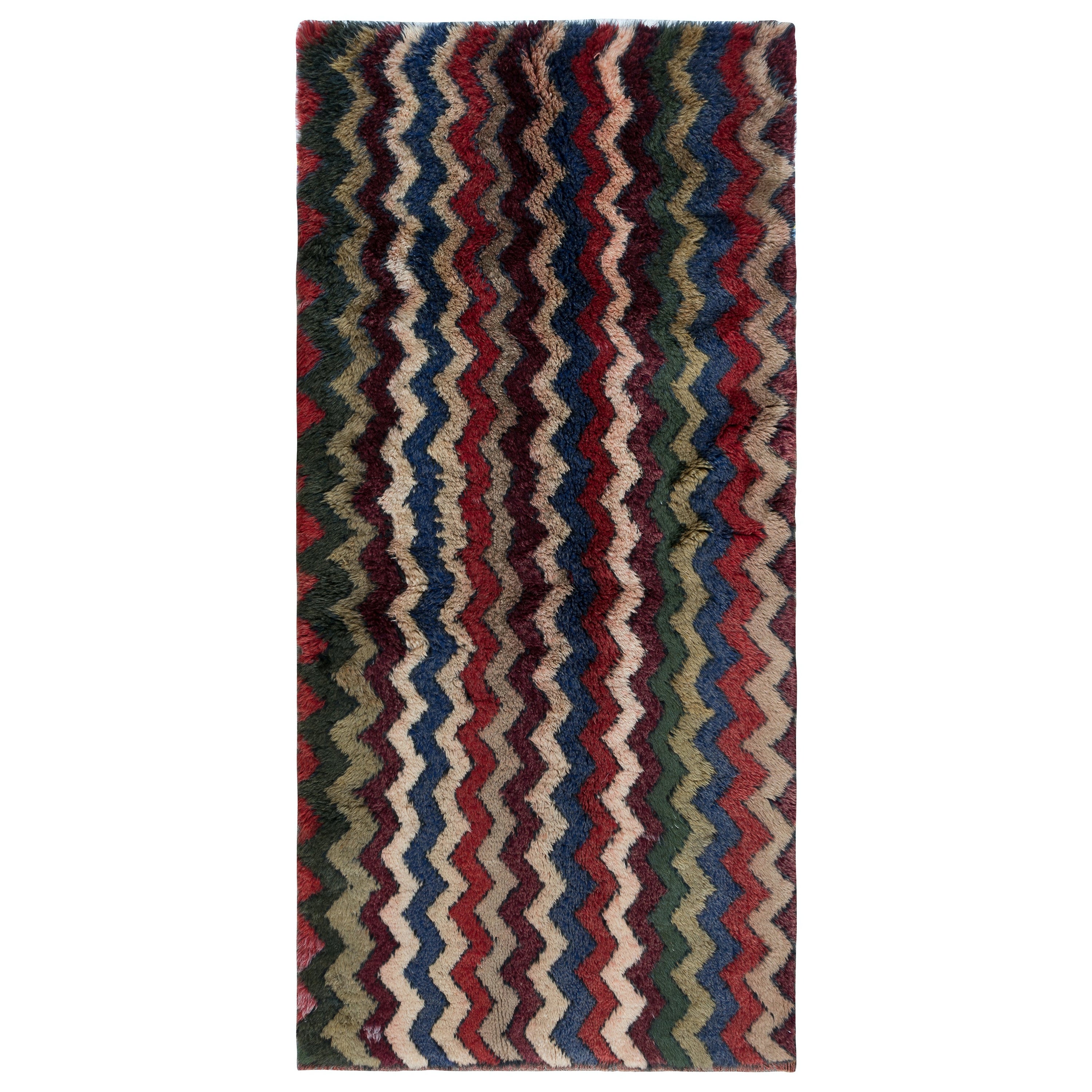 Colorful Handmade Tulu Rug, Zig Zag Design Modern Bespoke Carpet, 100% Wool For Sale