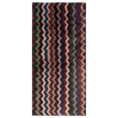 Bunter handgefertigter Tulu-Teppich, Zig Zag Design, moderner, maßgeschneiderter Teppich, 100 % Wolle