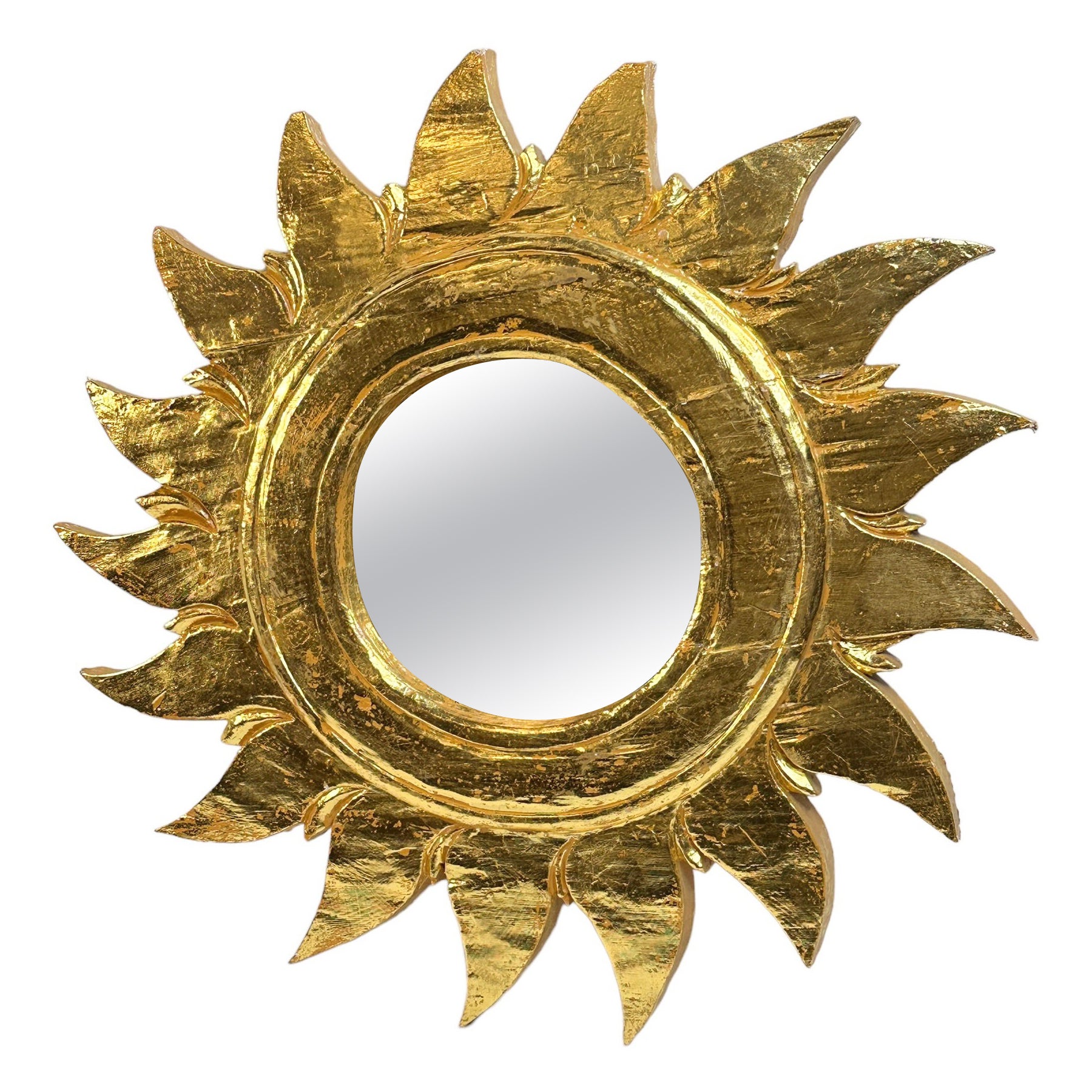 Petite Sun Shaped Gilded Wood Mirror, Germany circa 1980s For Sale