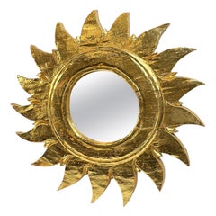 Petit miroir en bois doré en forme de soleil, Allemagne circa 1980