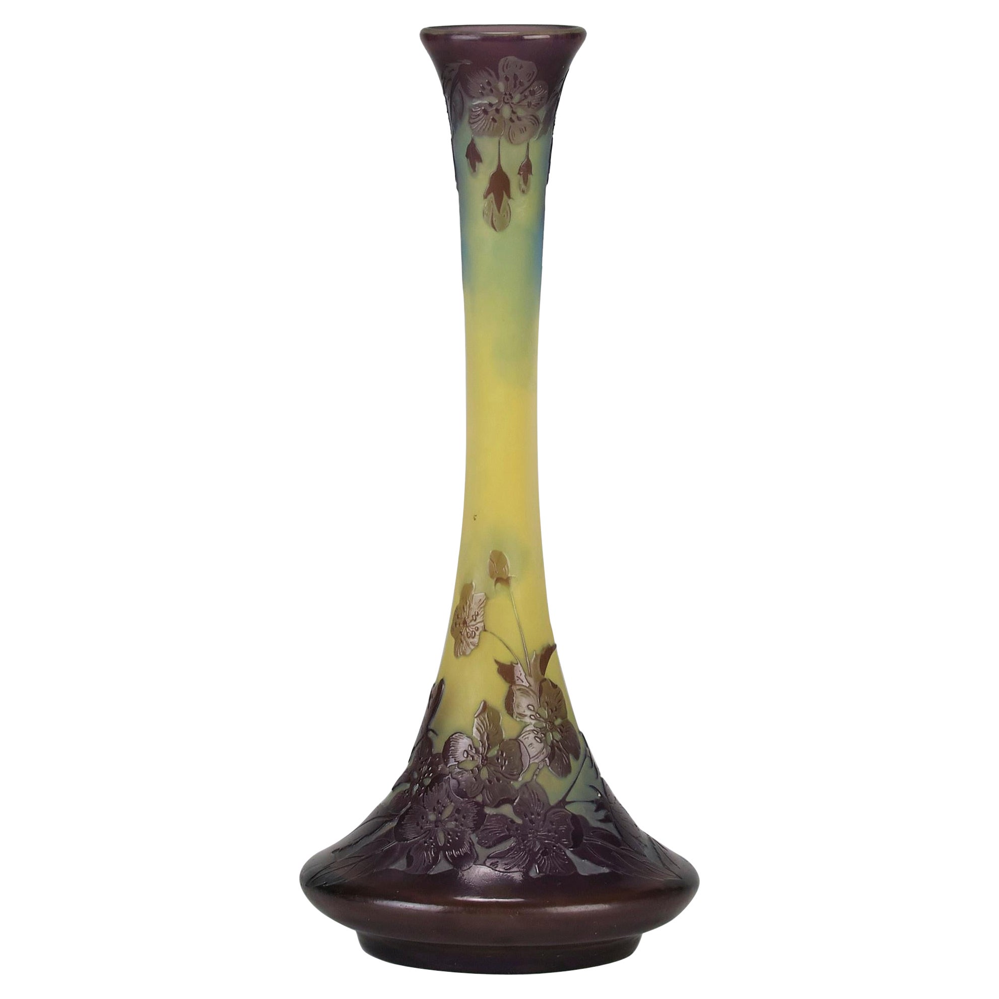 Vase Amélones du début du 20e siècle en verre gravé à la camée d'Emile Galle en vente