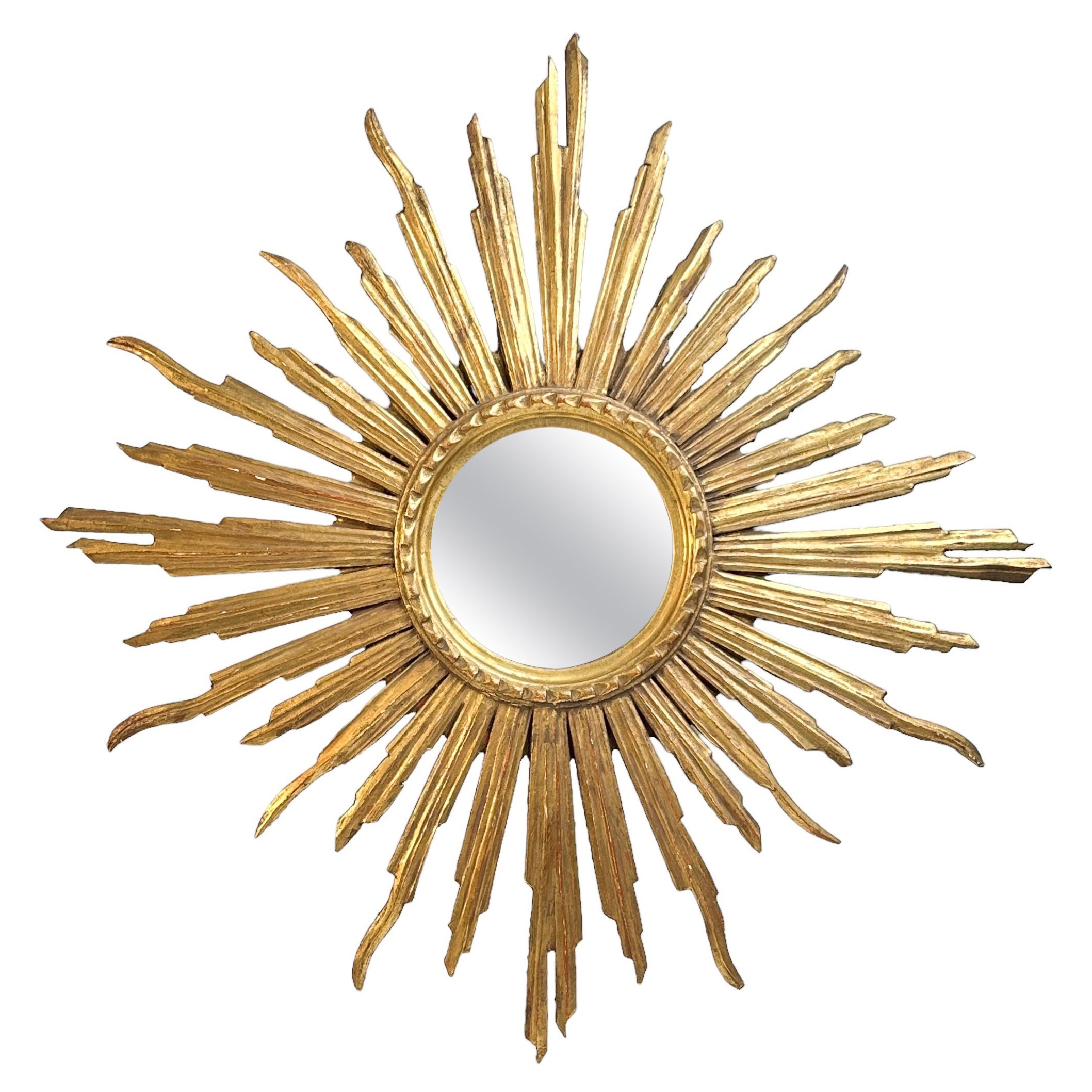 Stunning Large Sunburst Starburst Mirror Gilded Wood, Italy, circa 1950s