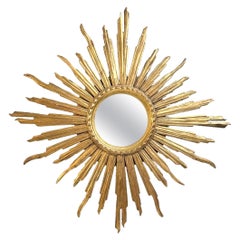 Superbe grand miroir en étoile en bois doré, Italie, vers 1950