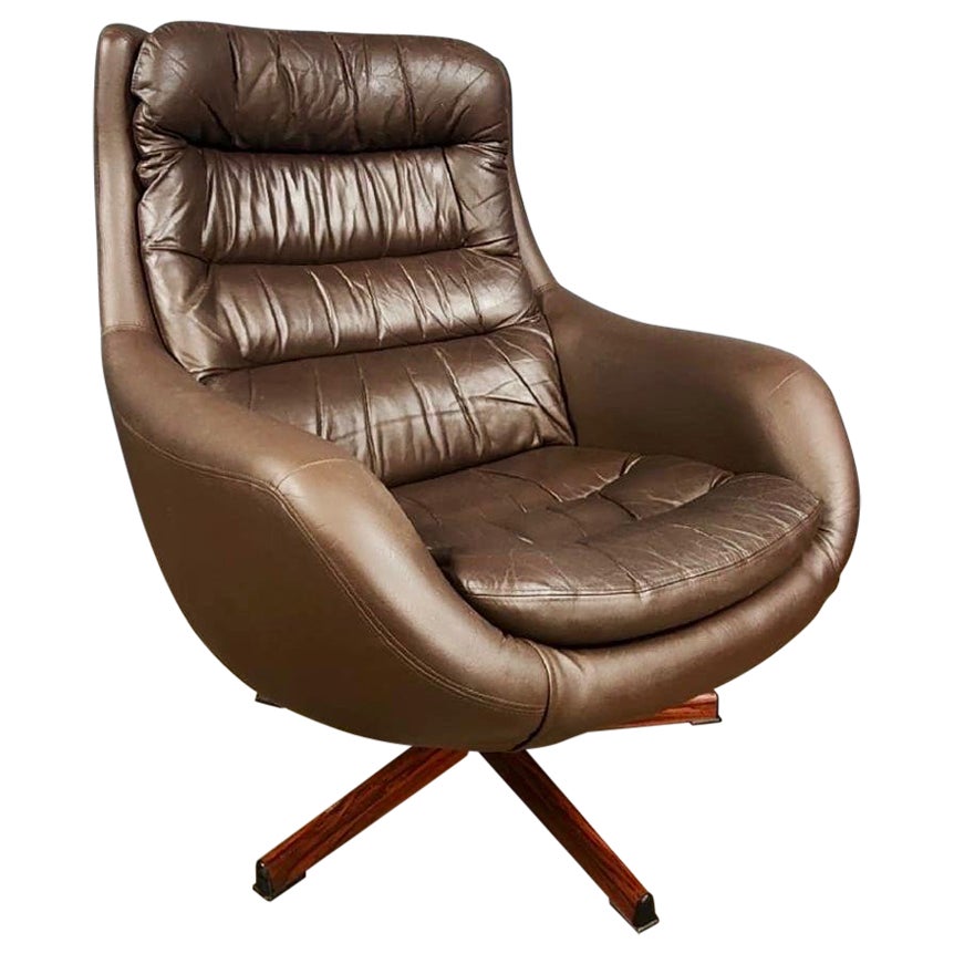 Brown Leather Mid Century Overman Swedish Swivel Lounge Chair Vintage Retro MCM