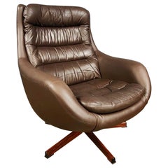 Chaise longue en cuir Brown Mid Century Overman Swedish Swivel Lounge Chair Vintage Retro MCM