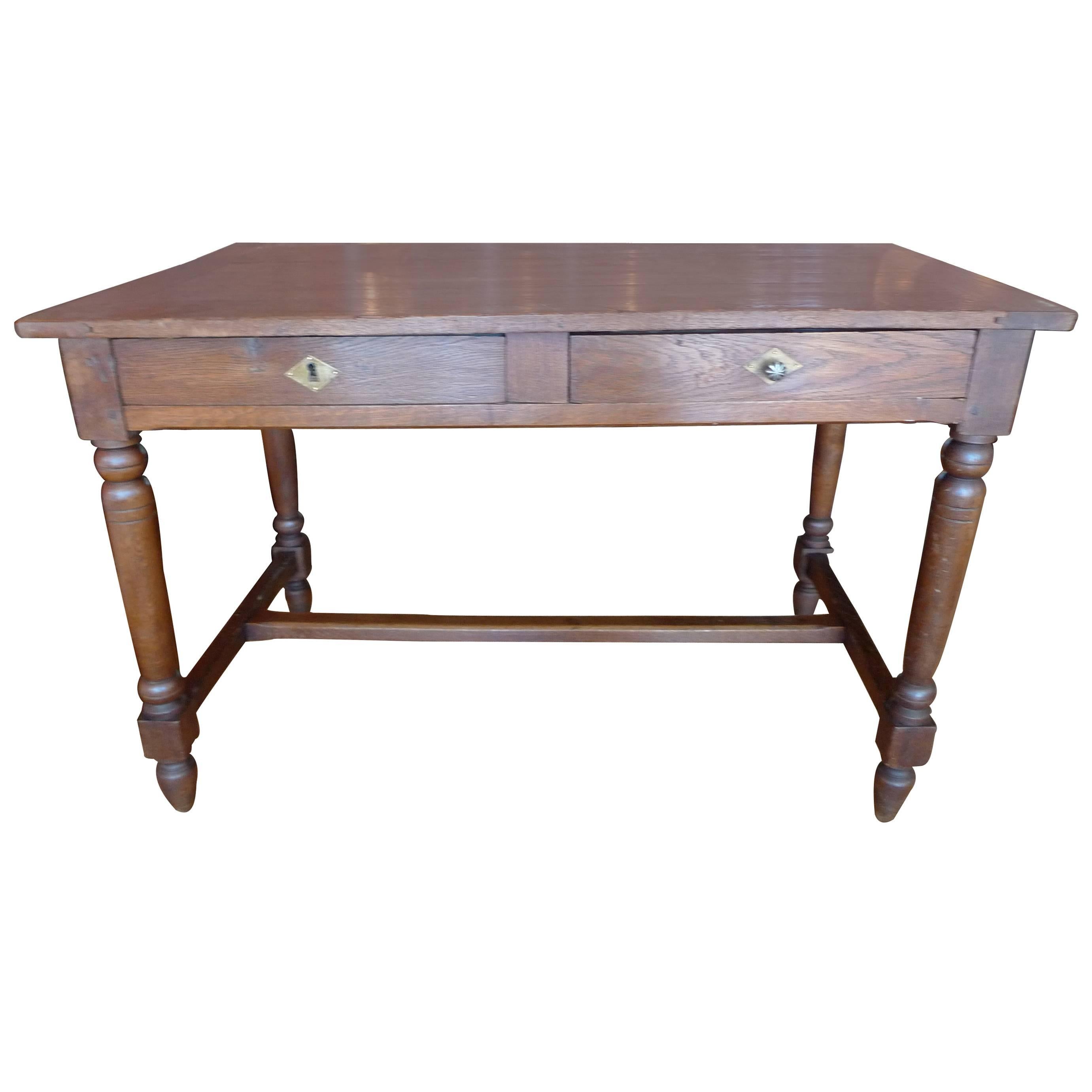French xix oak desk with two drawers